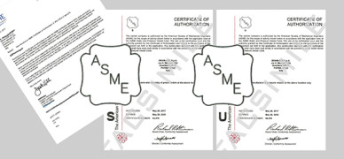 Bram-Cor ASME S U stamps certificates